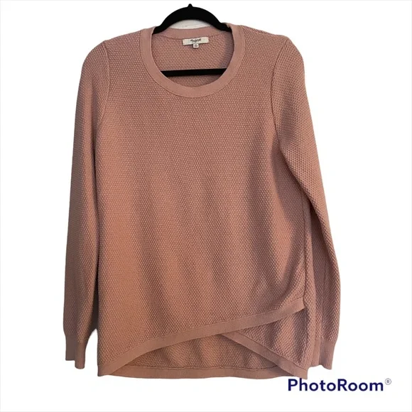SOLD. Madewell | Wrap waffle knit rose pink sweater - Picture 3 of 10